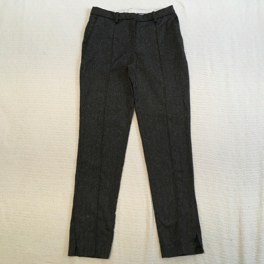H&M Women Charcoal Grey Herringbone Slit‎ Hem Trouser Pants Size US 6 EUR 38